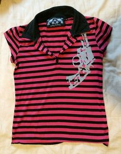 Guilty Clothing Pink/black polo shirt w/ revolver